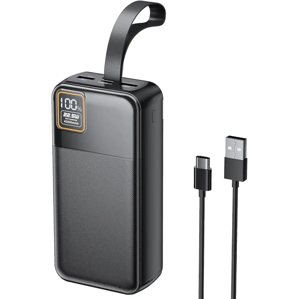 EnergyQC 42000mAh Portable Charger, 22.5W Power Bank with LED Flashlight - USB C